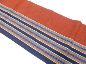 アンティーク　綿紬　縞模様織り出し全通袋帯（材料）